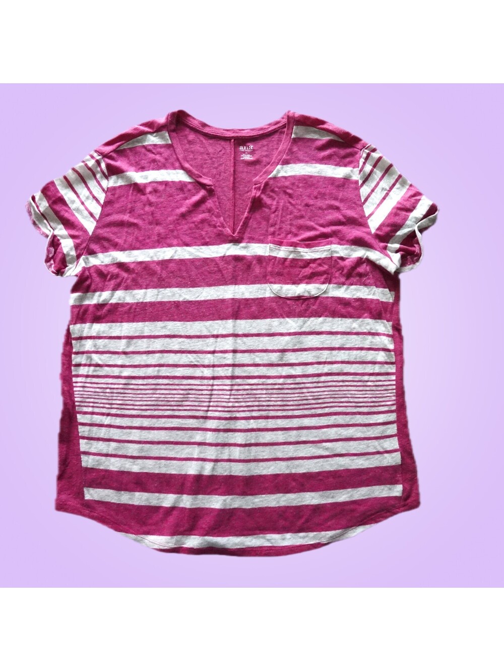 ana A New Approach Pink Striped Linen-Blend Short Sleeve Top Size XL